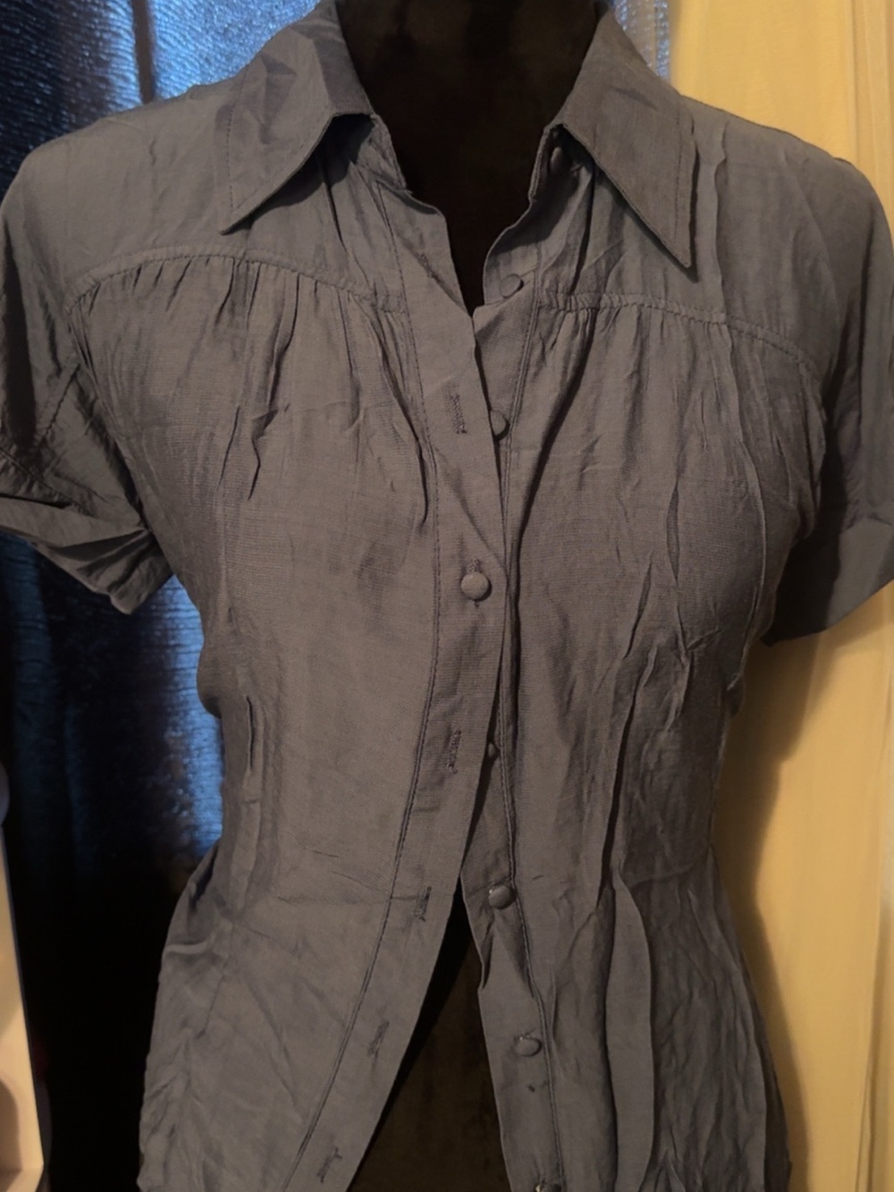 Love Black Slate-Blue Top with Button Details